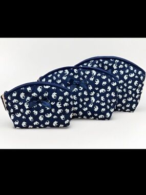 NaRaYa 3 Pc Cosmetic Bag Set Navy Elephant Print Travel Makeup Bags